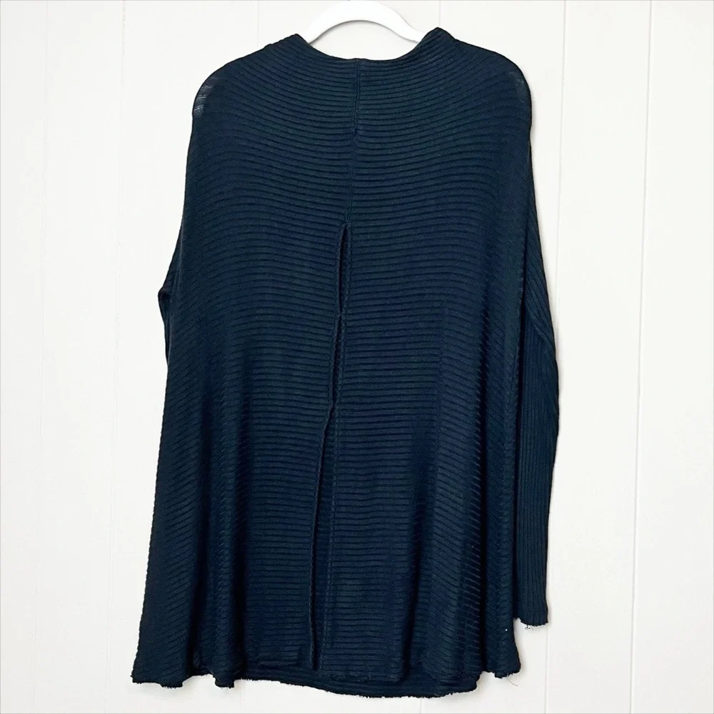 Free People We the Free Ribbed‎ Knit Tunic Top Medium solid black stretch flowy